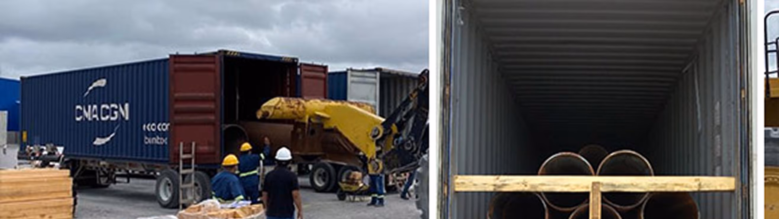 Containerized construction products staged for shipment